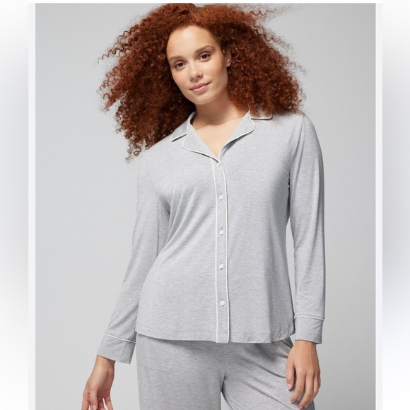 Soma Cool Nights Long Sleeve Notch Collar Gray Pajama Top Large - Picture 1 of 6